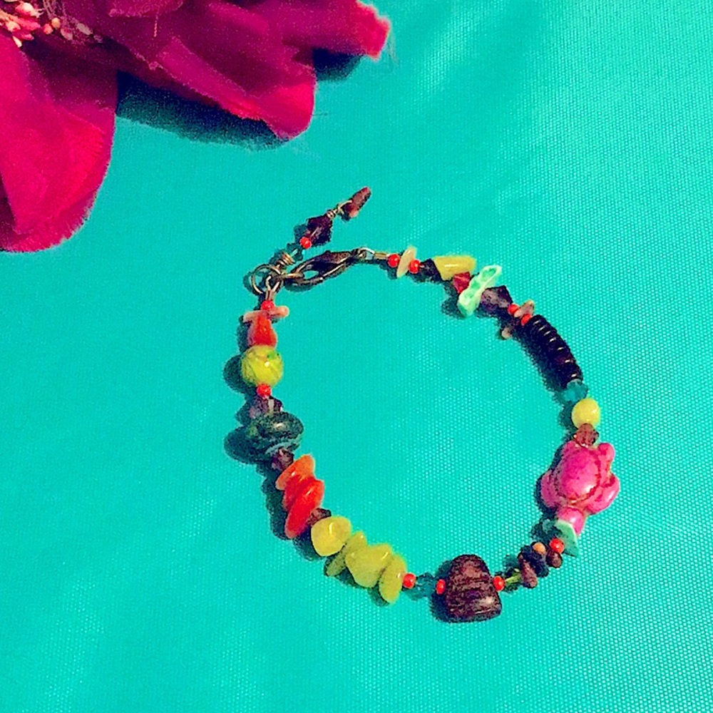 Handmade Artisan Purple Turtle Bracelet